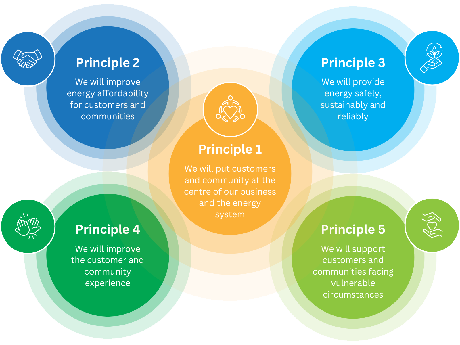 Image shows five circles with an Energy Charter principle in each one,